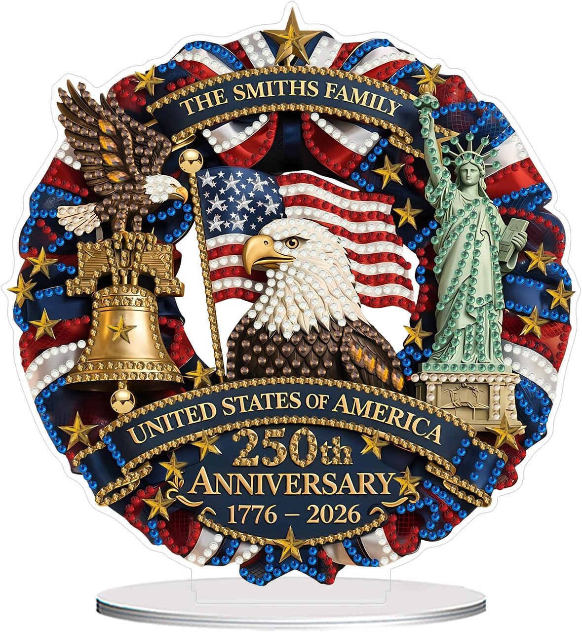 America 250 Years 1776–2026 Commemorative 5D Diamond Painting Kit Crystal Rhinestone DIY Patriotic Tabletop Decor Gem Art Gift Set